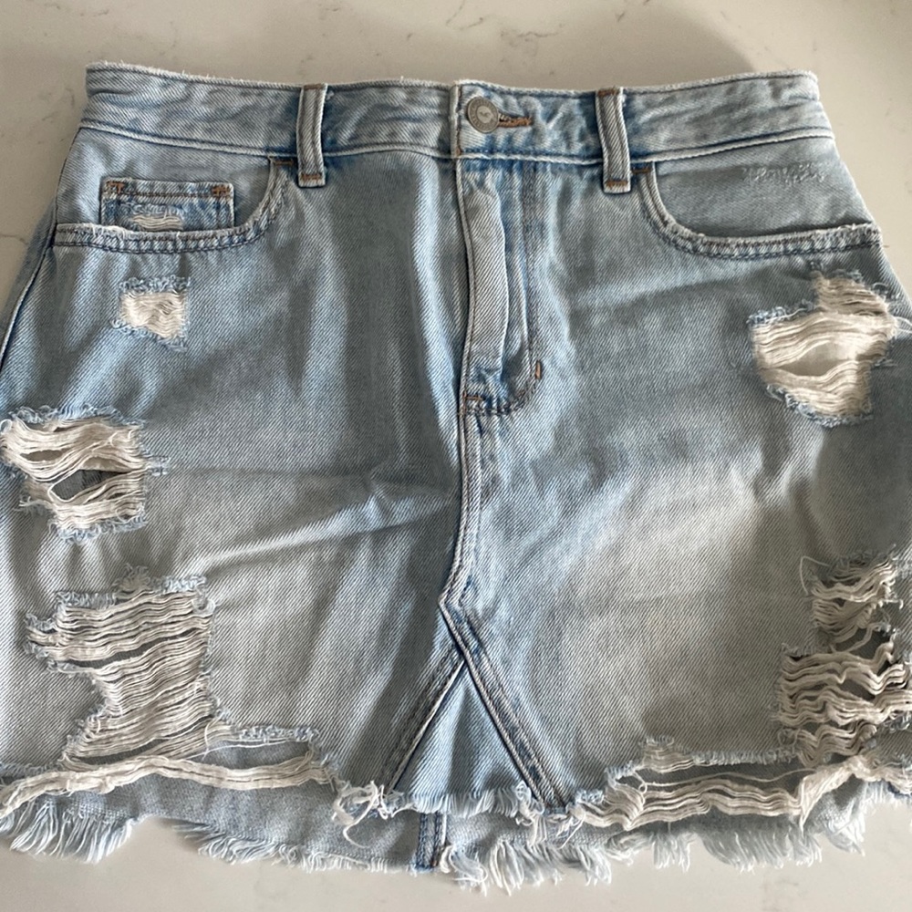 Distressed Denim Skirt